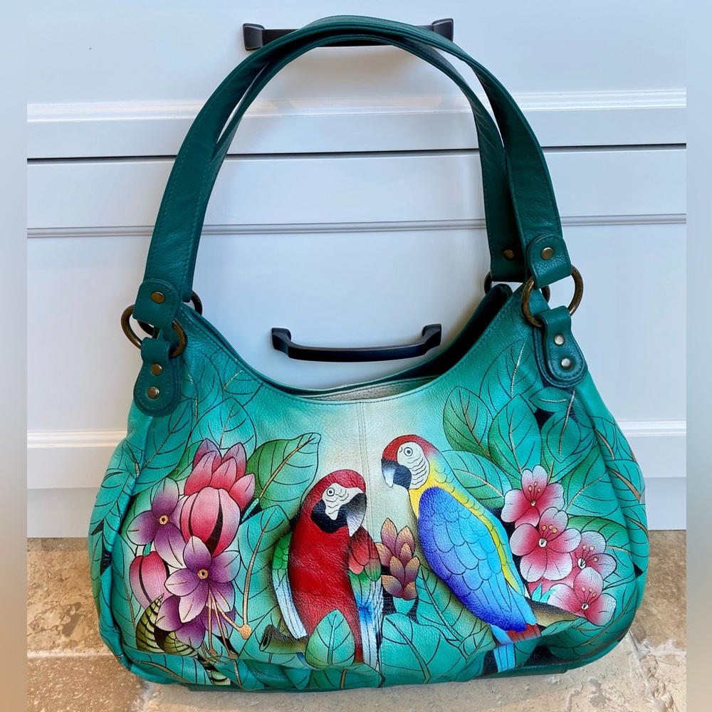 Anuschka Leather Parrot Tropical Hand Painted Shoulder Bag